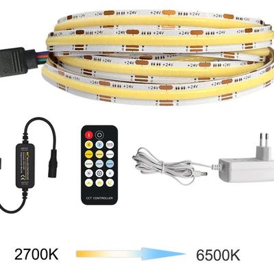 White CCT Tunable 10W COB LED Strip Dimmable 2700K-6500K 24V